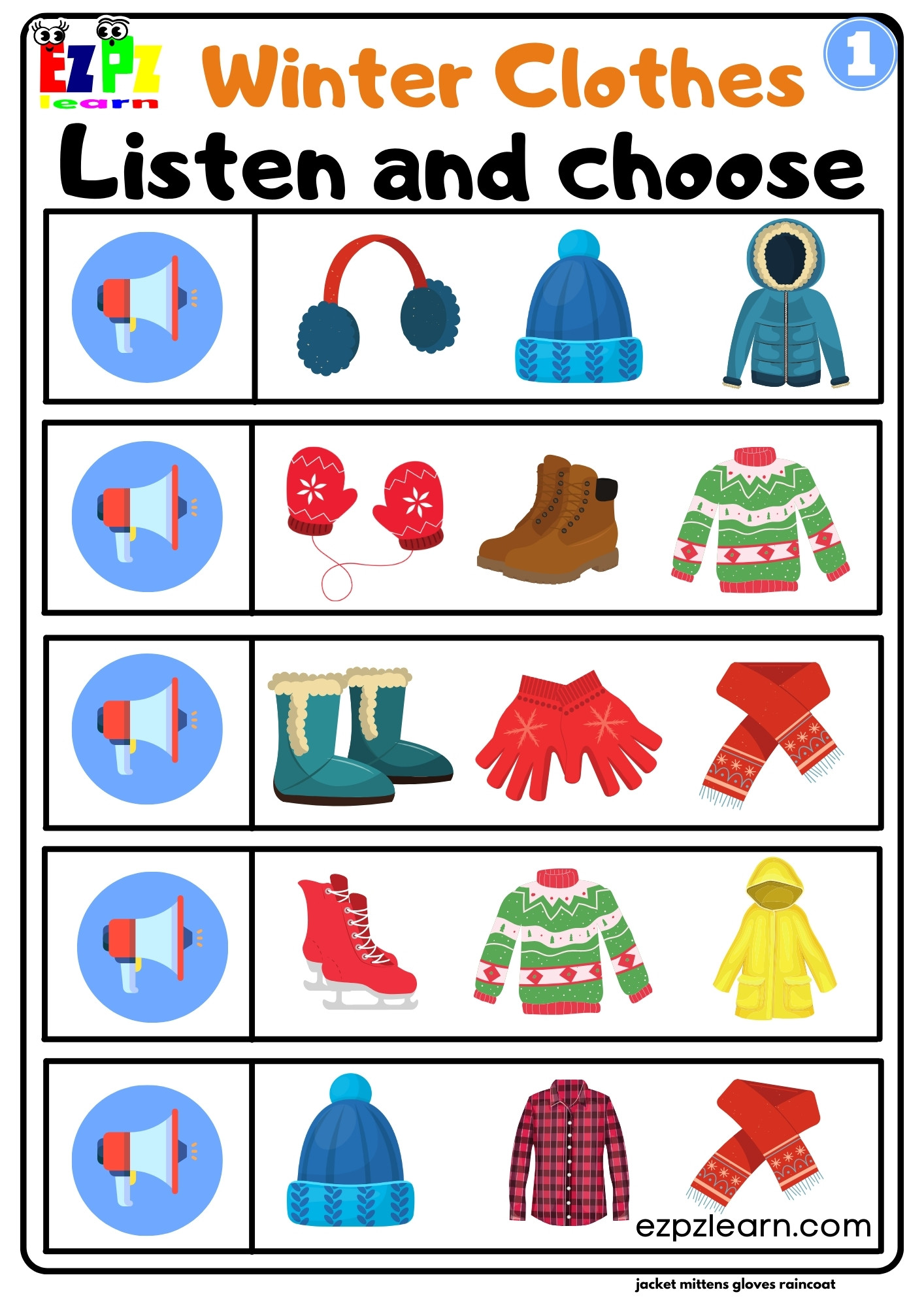 Interactive Winter Clothes Worksheet Listen and Choose the Correct